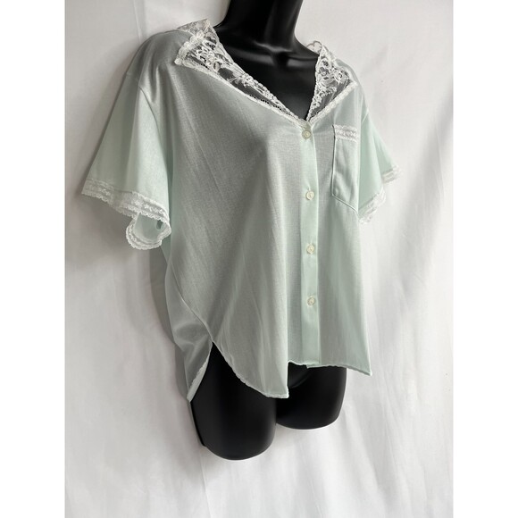 Olga Vintage Nylon Night Shirt Size M Lace Baby Blue Sleepwear Slip Romantic - Picture 2 of 6